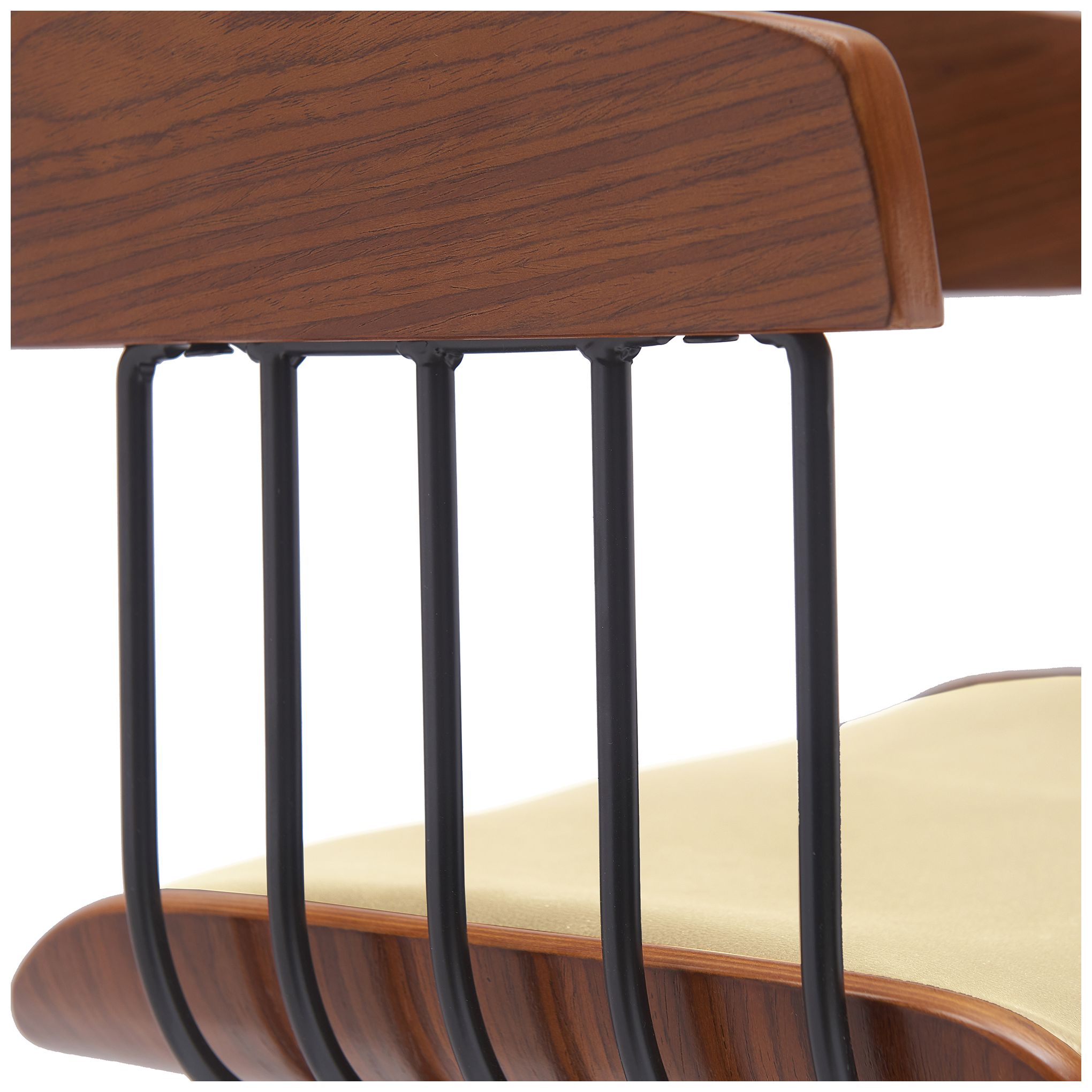 Athena 31 in. Swivel Barstool in Walnut Wood, Metal and Cream Faux Leather