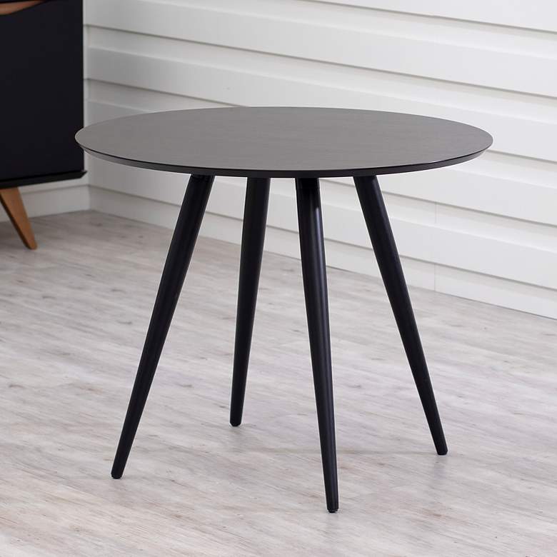 Athena 35 1/2&quot; Wide Matte Black Wood Round Dining Table