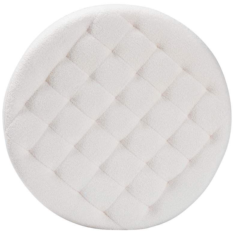 Image 3 Athena Ivory Boucle Fabric Round Tufted Ottoman more views