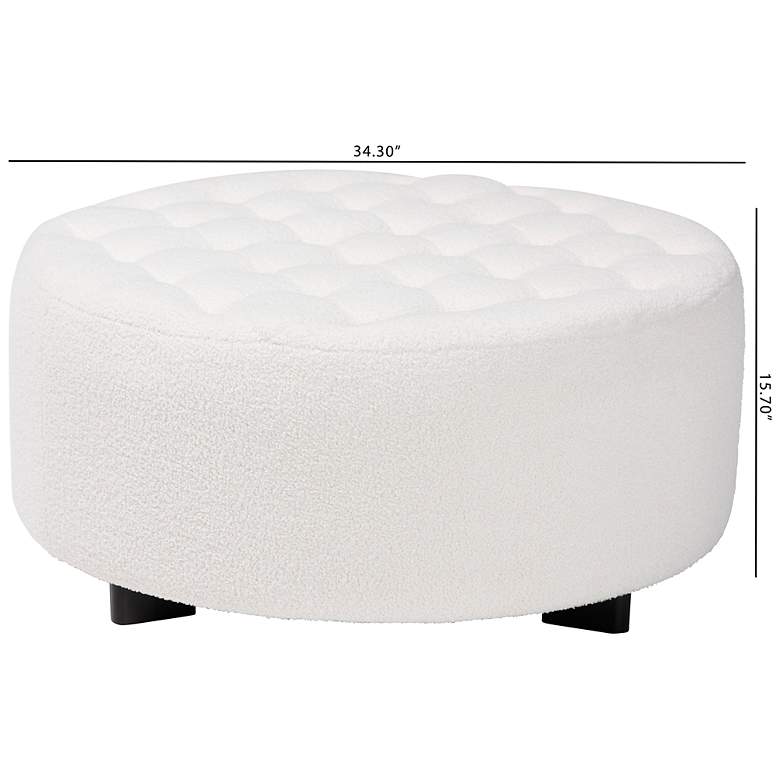 Image 6 Athena Ivory Boucle Fabric Round Tufted Ottoman more views