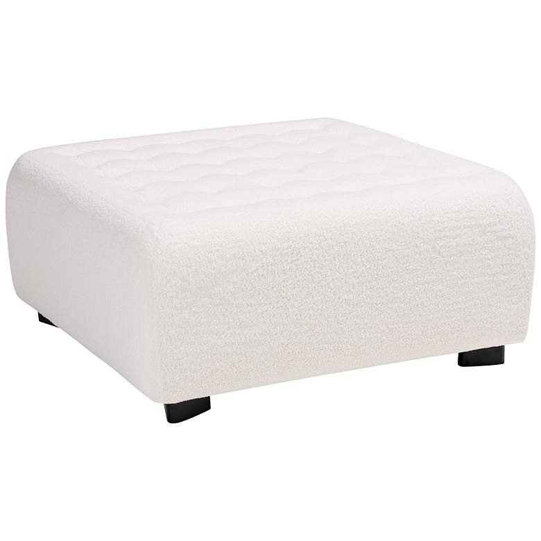 Image 2 Athena Ivory Boucle Fabric Square Tufted Ottoman