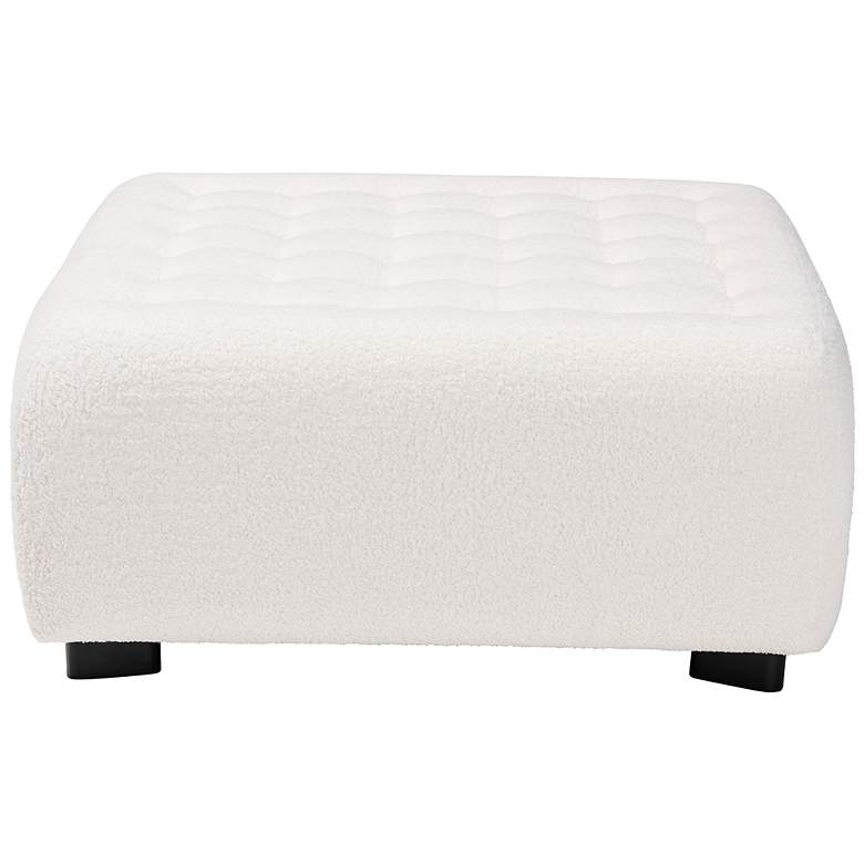 Image 6 Athena Ivory Boucle Fabric Square Tufted Ottoman more views