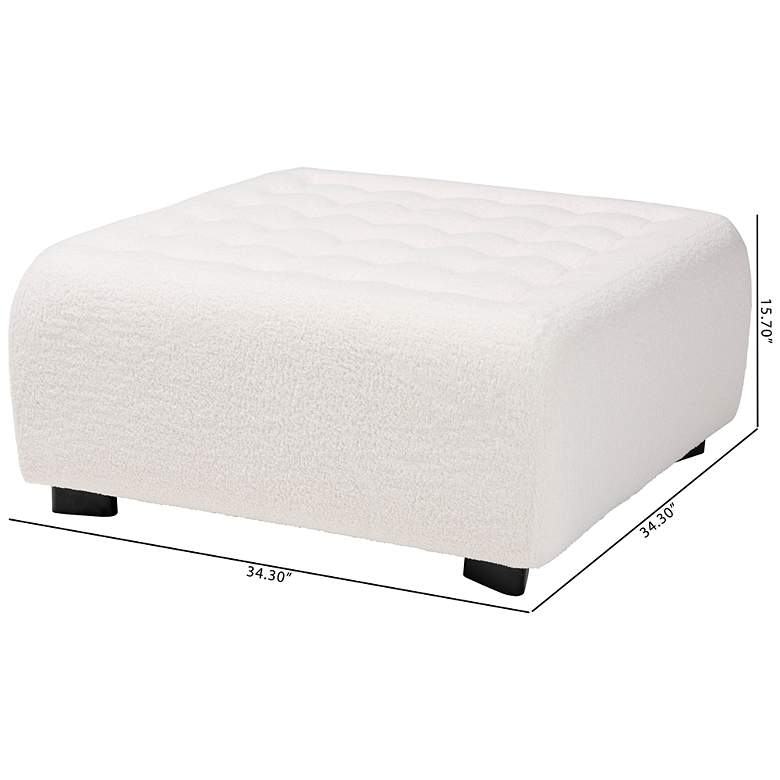 Image 7 Athena Ivory Boucle Fabric Square Tufted Ottoman more views