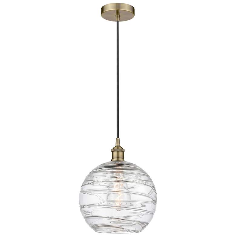 Image 1 Athens 10" Antique Brass Mini Pendant w/ Clear Deco Swirl Shade
