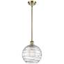 Athens 10" Antique Brass Stem Hung Mini Pendant w/ Clear Deco Swirl Sh