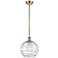 Athens 10" Antique Brass Stem Hung Mini Pendant w/ Clear Deco Swirl Sh