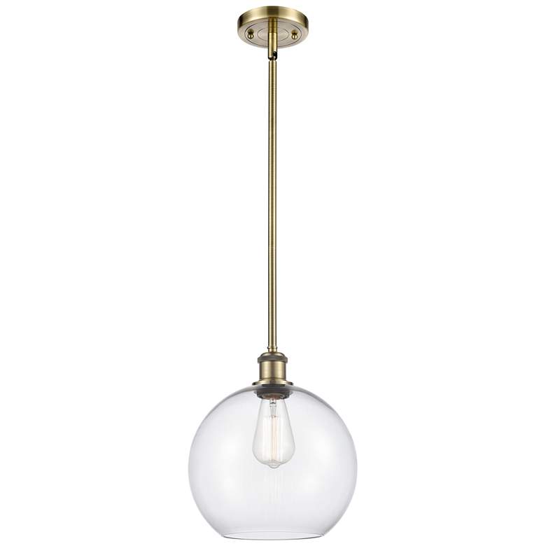 Image 1 Athens 10" Antique Brass Stem Hung Mini Pendant w/ Clear Shade