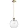 Athens 10" Antique Brass Stem Hung Mini Pendant w/ Clear Shade