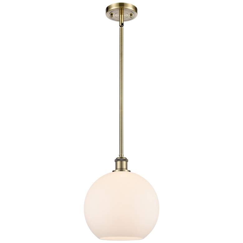Image 1 Athens 10" Antique Brass Stem Hung Mini Pendant w/ Matte White Shade