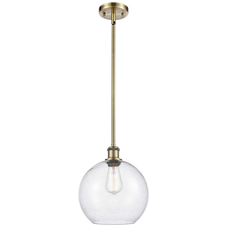 Image 1 Athens 10" Antique Brass Stem Hung Mini Pendant w/ Seedy Shade