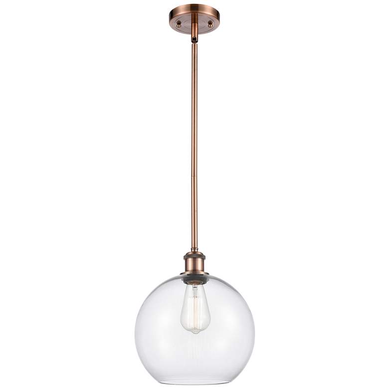 Image 1 Athens 10" Antique Copper Stem Hung Mini Pendant w/ Clear Shade