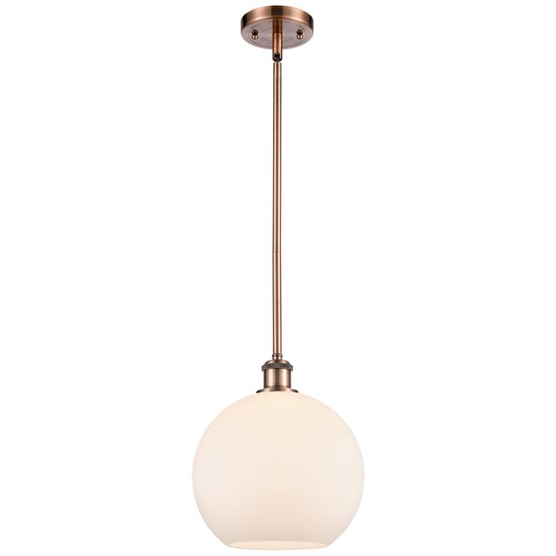 Image 1 Athens 10" Antique Copper Stem Hung Mini Pendant w/ Matte White Shade