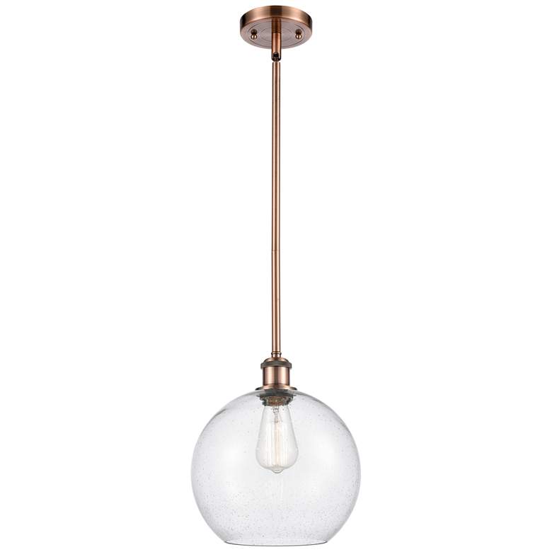 Image 1 Athens 10" Antique Copper Stem Hung Mini Pendant w/ Seedy Shade