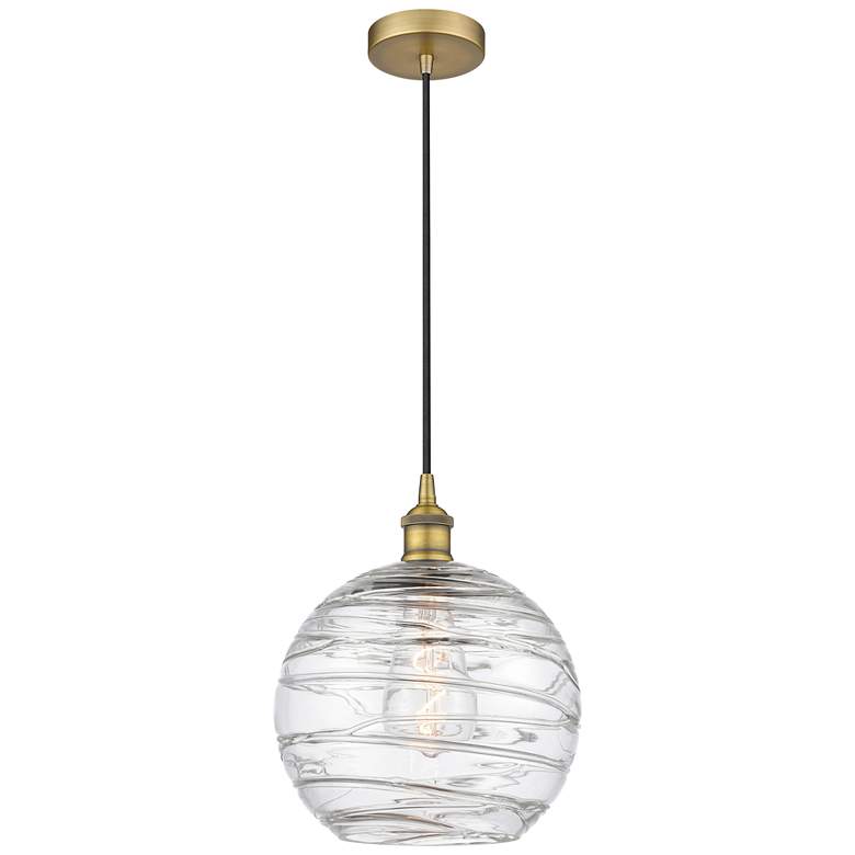 Image 1 Athens 10" Brushed Brass Mini Pendant w/ Clear Deco Swirl Shade