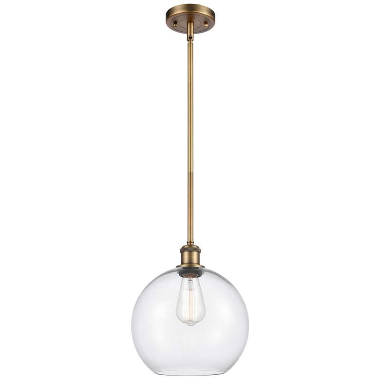 Image 1 Athens 10" Brushed Brass Stem Hung Mini Pendant w/ Clear Shade