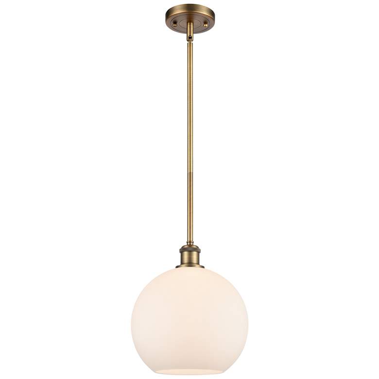 Image 1 Athens 10" Brushed Brass Stem Hung Mini Pendant w/ Matte White Shade
