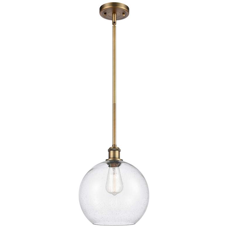 Image 1 Athens 10" Brushed Brass Stem Hung Mini Pendant w/ Seedy Shade