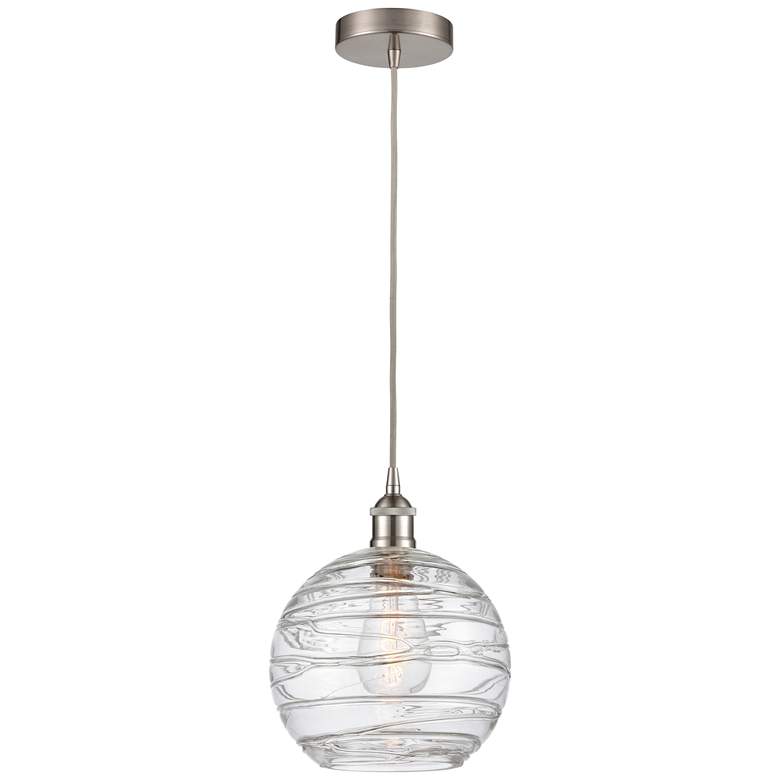 Image 1 Athens 10 inch Brushed Satin Nickel Mini Pendant w/ Clear Deco Swirl Shade
