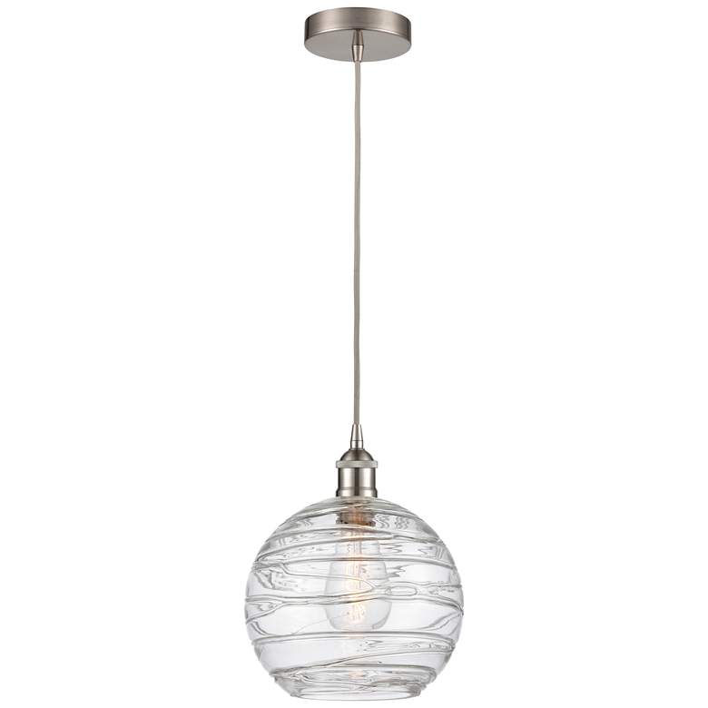 Image 1 Athens 10" Brushed Satin Nickel Mini Pendant w/ Clear Deco Swirl Shade