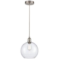 Athens 10" Brushed Satin Nickel Mini Pendant w/ Seedy Shade