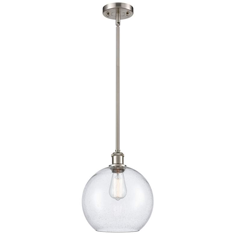 Image 1 Athens 10" Brushed Satin Nickel Stem Hung Mini Pendant w/ Seedy Shade