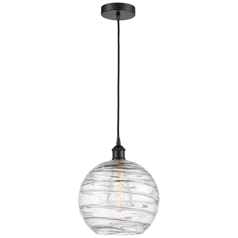 Image 1 Athens 10" Matte Black Mini Pendant w/ Clear Deco Swirl Shade