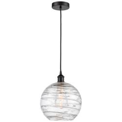 Athens 10" Matte Black Mini Pendant w/ Clear Deco Swirl Shade