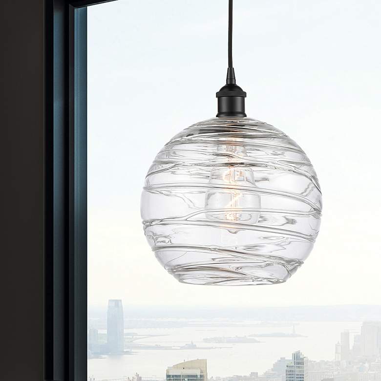 Image 2 Athens 10" Matte Black Mini Pendant w/ Clear Deco Swirl Shade more views