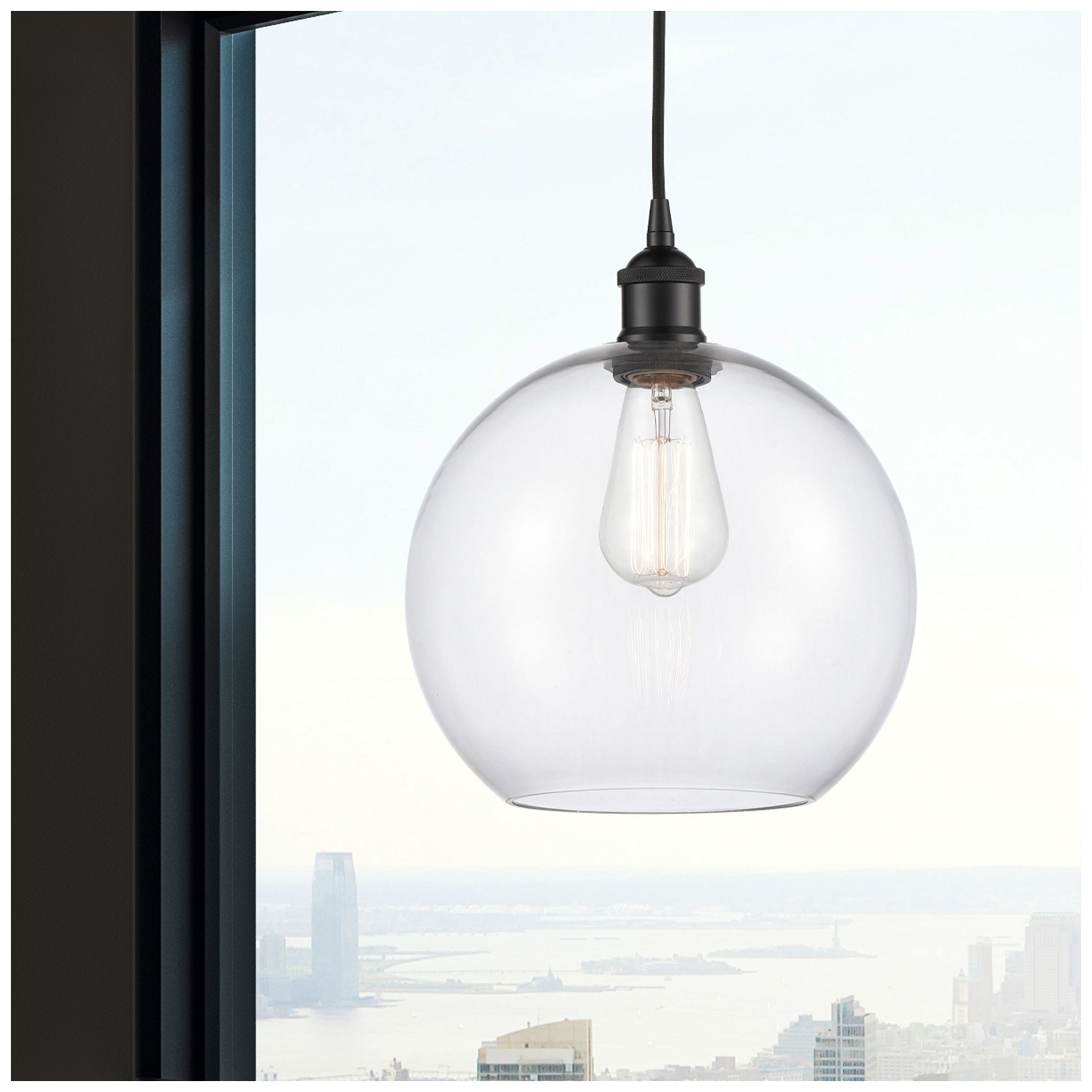 Image 2 Athens 10" Matte Black Mini Pendant w/ Clear Shade more views