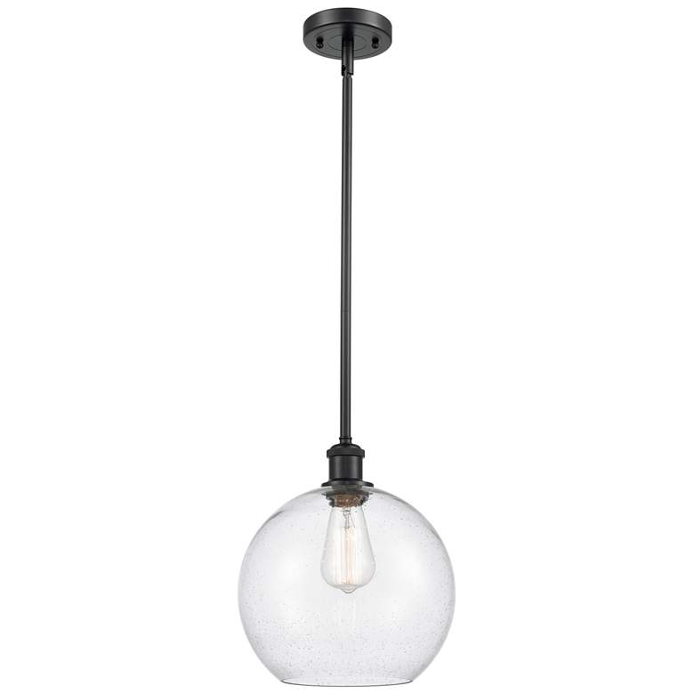Image 1 Athens 10" Matte Black Stem Hung Mini Pendant w/ Seedy Shade