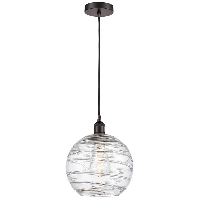 Image 1 Athens 10" Oil Rubbed Bronze Mini Pendant w/ Clear Deco Swirl Shade