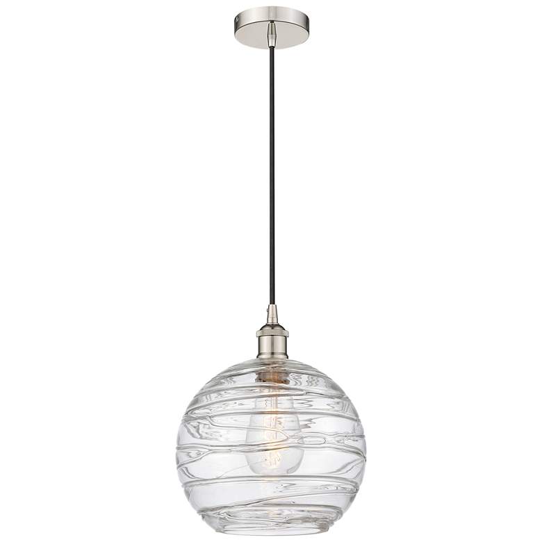 Image 1 Athens 10" Polished Nickel Mini Pendant w/ Clear Deco Swirl Shade