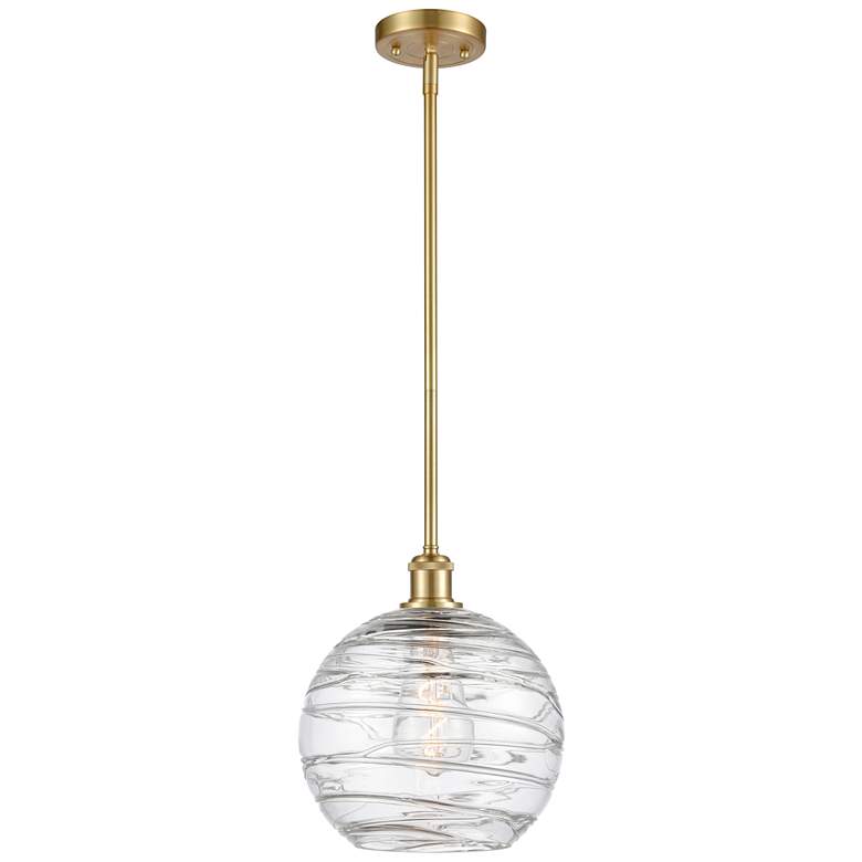 Image 1 Athens 10 inch Satin Gold Stem Hung Mini Pendant w/ Clear Deco Swirl Shade