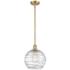 Athens 10" Satin Gold Stem Hung Mini Pendant w/ Clear Deco Swirl Shade