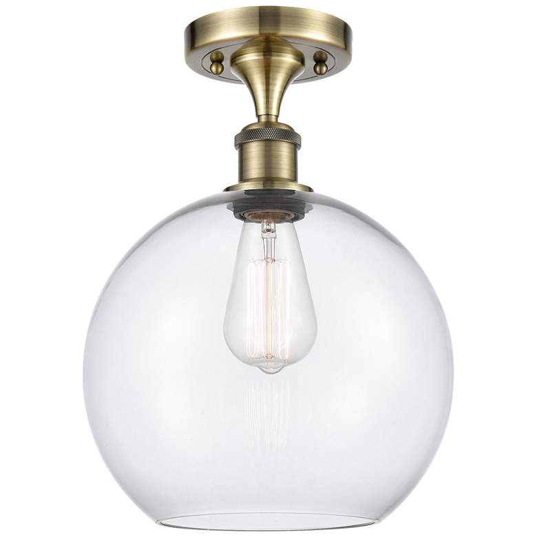 Image 1 Athens 10" Wide Antique Brass Semi Flush Mount w/ Clear Shade