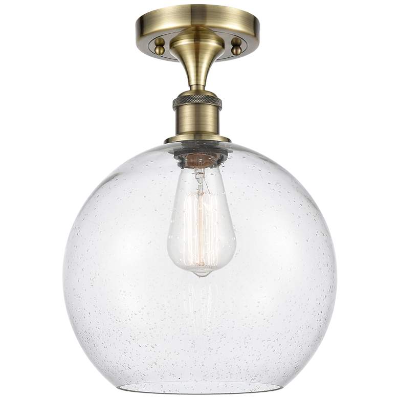 Image 1 Athens 10" Wide Antique Brass Semi Flush Mount w/ Seedy Shade