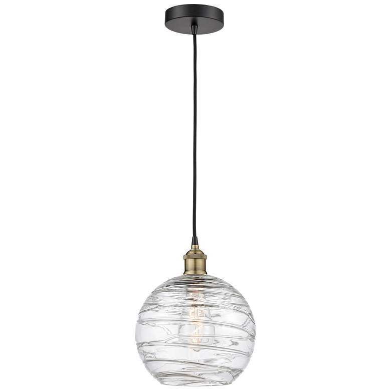 Image 1 Athens 10" Wide Black Brass Corded Mini Pendant w/ Deco Swirl Shade