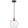 Athens 10" Wide Black Brass Corded Mini Pendant With Seedy Shade