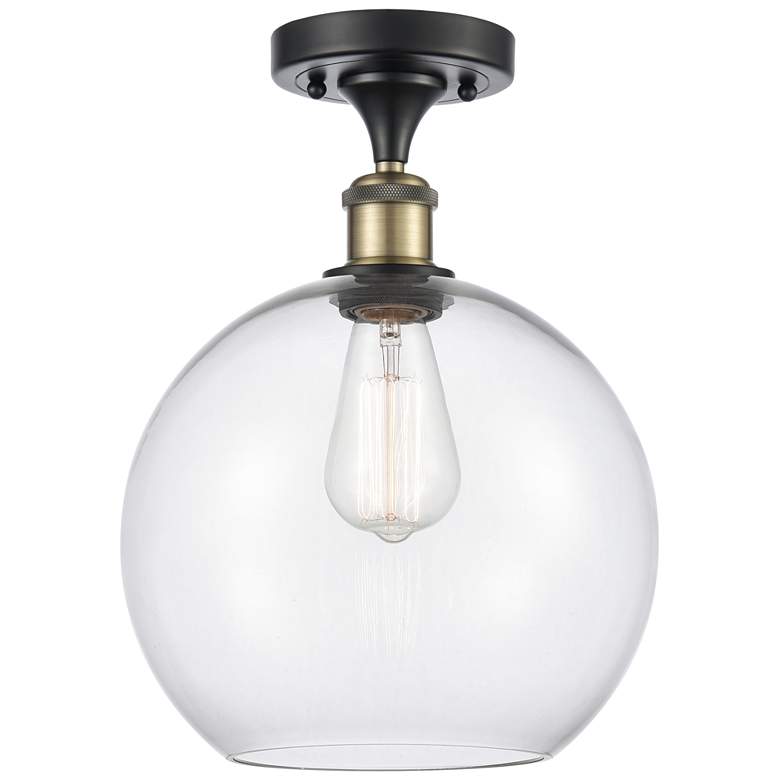 Image 1 Athens 10" Wide Black Brass Semi Flush Mount w/ Clear Shade