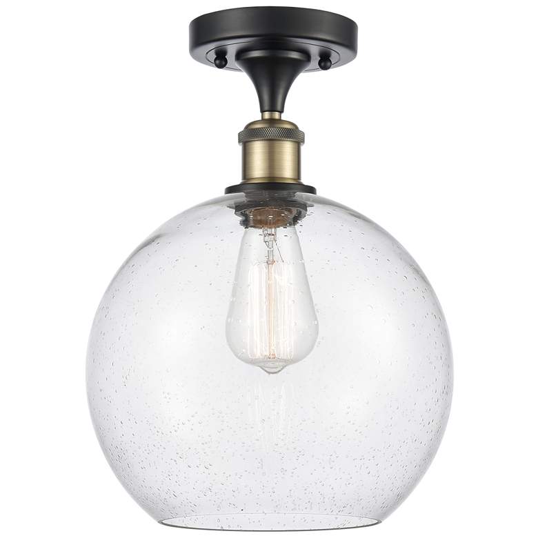 Image 1 Athens 10" Wide Black Brass Semi Flush Mount w/ Seedy Shade