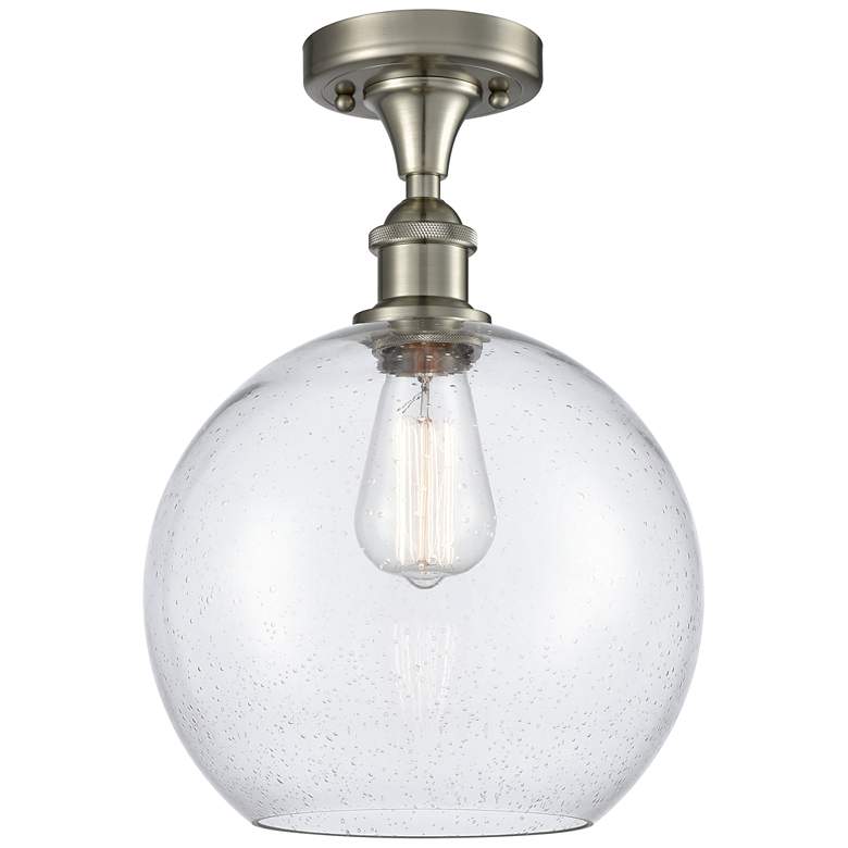 Image 1 Athens 10" Wide Brushed Satin Nickel Semi Flush Mount w/ Seedy Shade