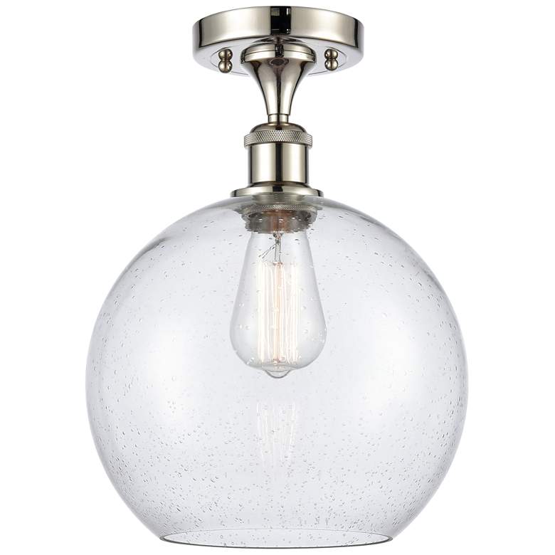 Image 1 Athens 10" Wide Polished Nickel Semi Flush Mount w/ Seedy Shade