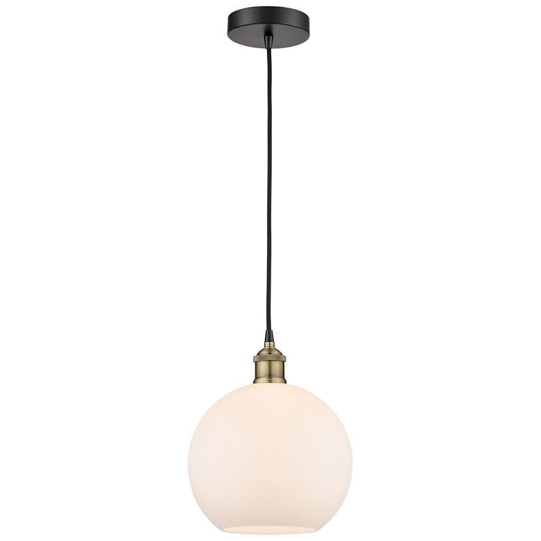 Image 1 Athens 10"W Black Brass Corded Mini Pendant w/ Matte White Shade