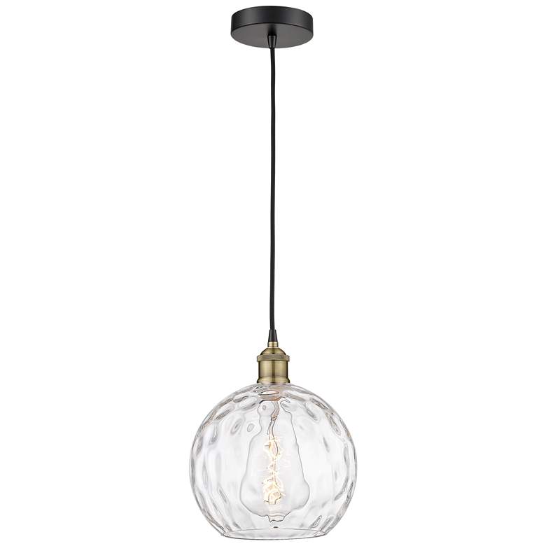Image 1 Athens 10"W Black Brass Corded Mini Pendant w/ Water Glass Shade