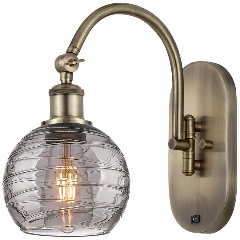 Image 1 Athens 11.63"H Antique Brass Adjustable Sconce w/ Smoke Swirl Shade