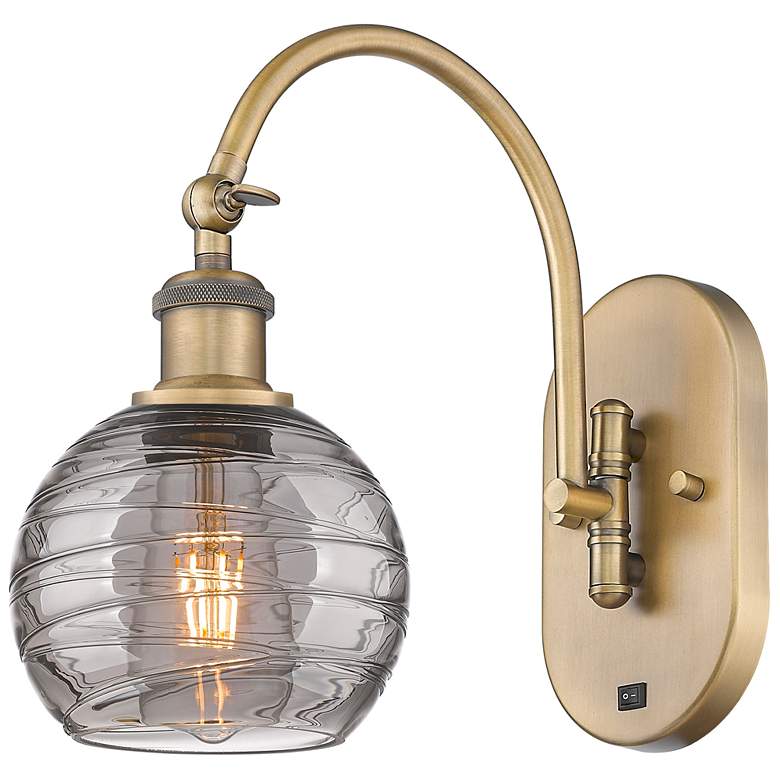 Image 1 Athens 11.63"H Brushed Brass Adjustable Sconce w/ Smoke Swirl Shade