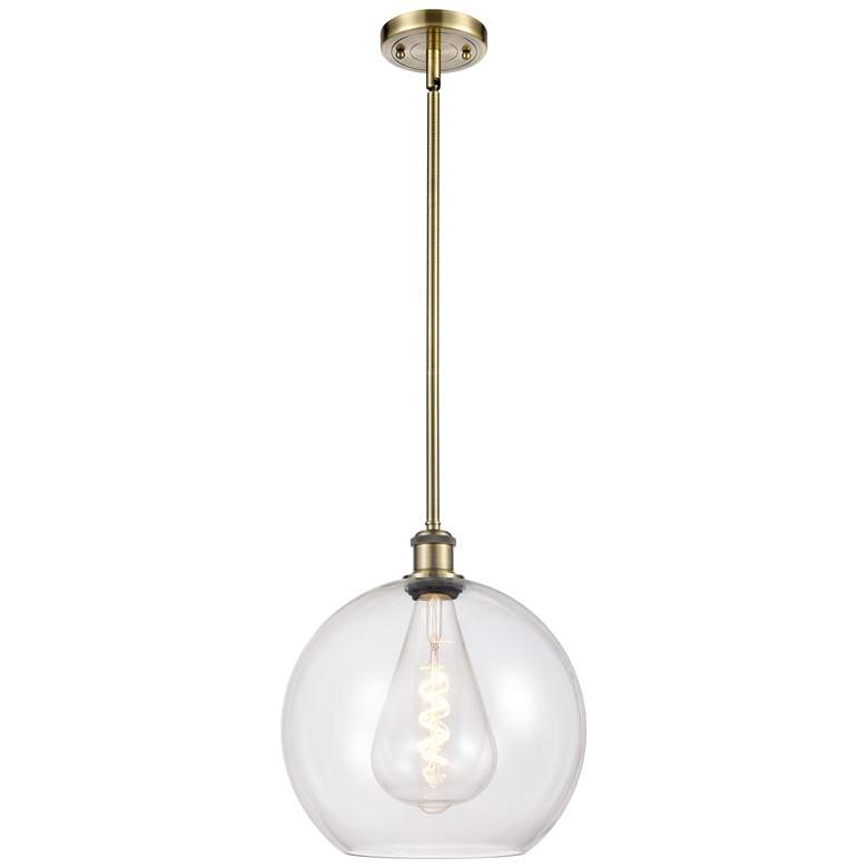 Image 1 Athens 11.75" Wide Antique Brass Stem Hung Mini Pendant w/ Clear Shade