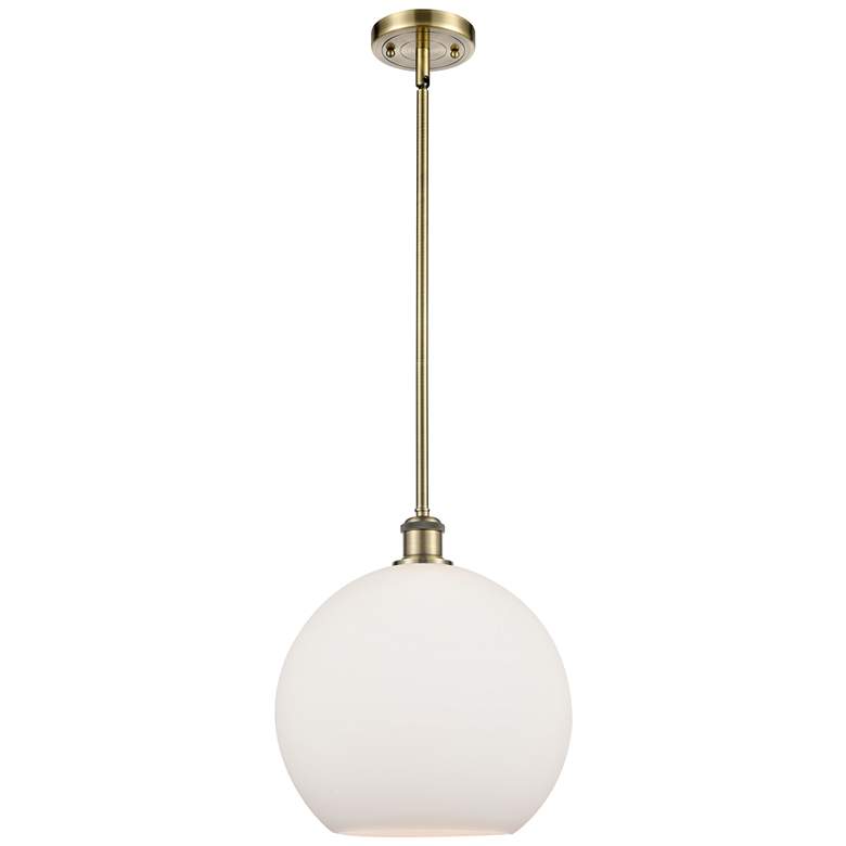 Image 1 Athens 11.75" Wide Antique Brass Stem Hung Mini Pendant w/ White Shade