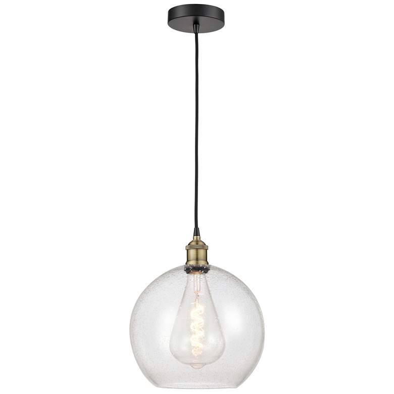 Image 1 Athens 11.75" Wide Black Brass Corded Mini Pendant With Seedy Shade