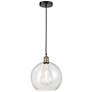 Athens 11.75" Wide Black Brass Corded Mini Pendant With Seedy Shade